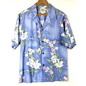 HRH His Royal Highness Shirt Large Mens Blue / Purple Floral Button Down Hawaii